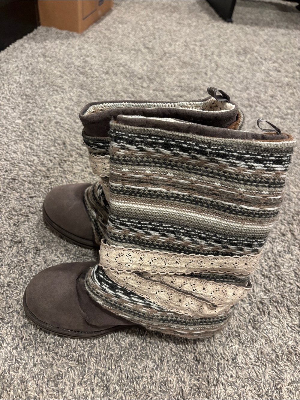 Muk Luks Brown & Cream Knit Fold-Over Slippers